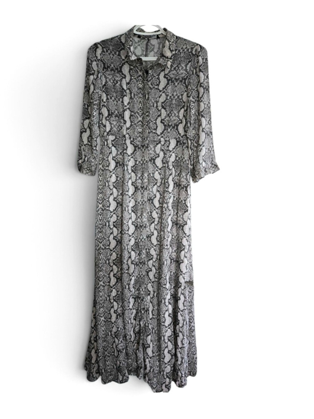 Women’s Grey, Black & White Snake Skin Print Long Shirt Dress